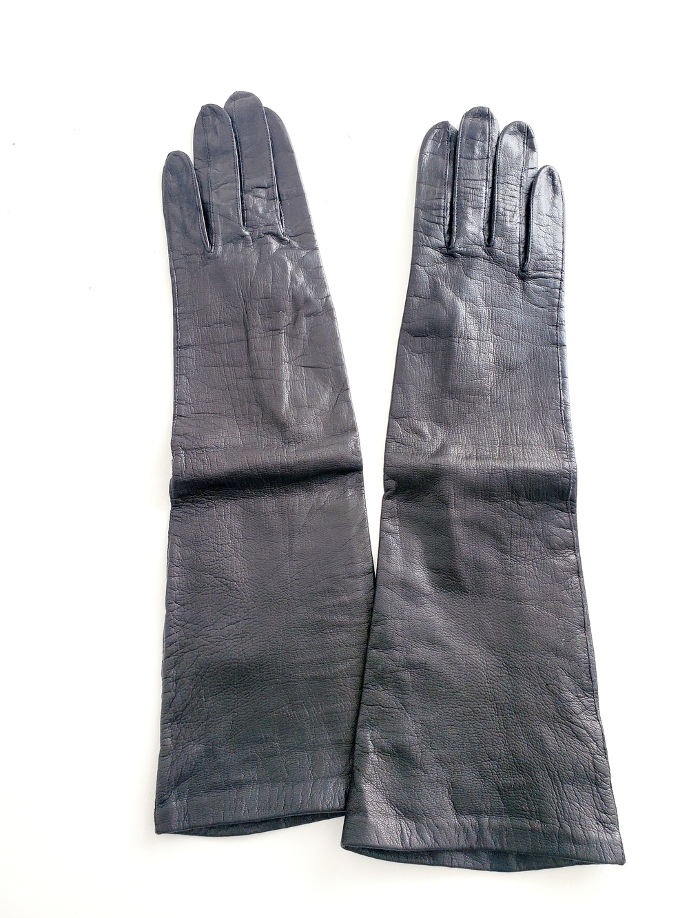Vera Pelle Black Long Kids Leather Gloves with Extended Cuff